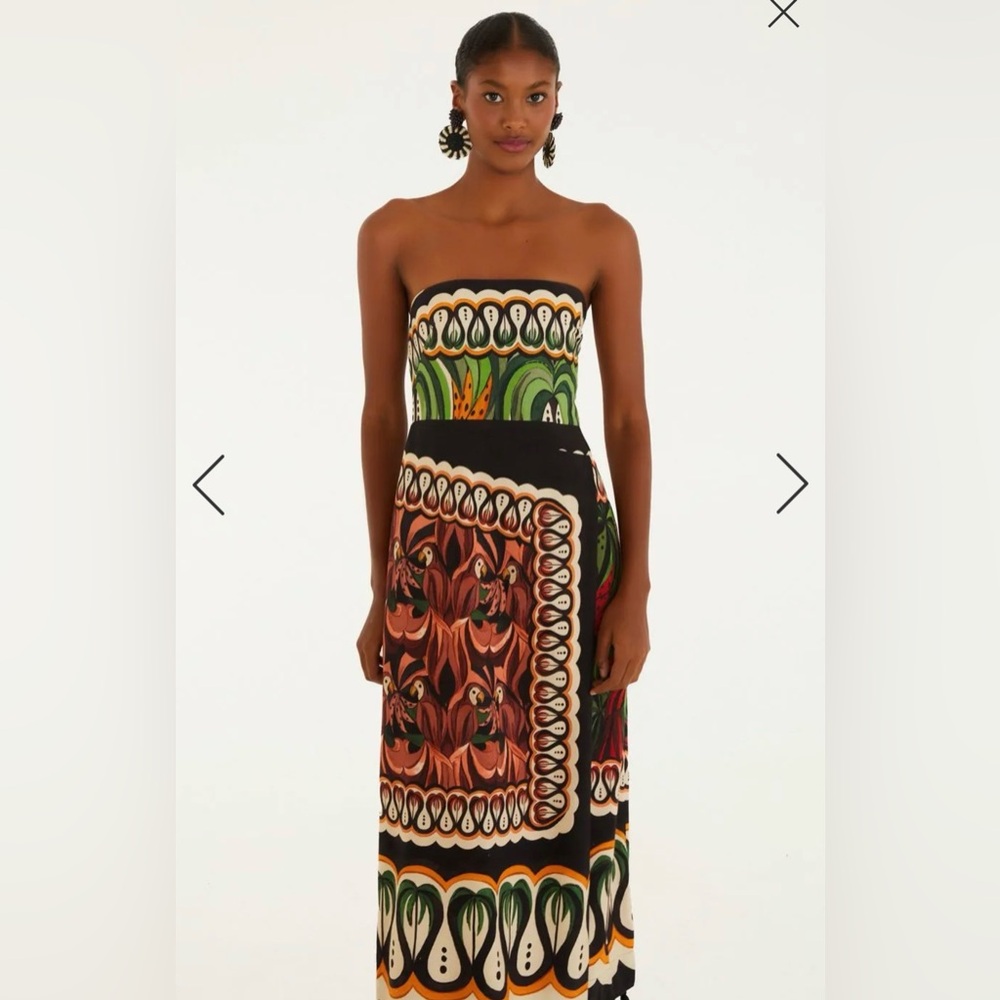 FARM Rio Strapless Dress - Black, Green, Orange - Picture 2 of 5